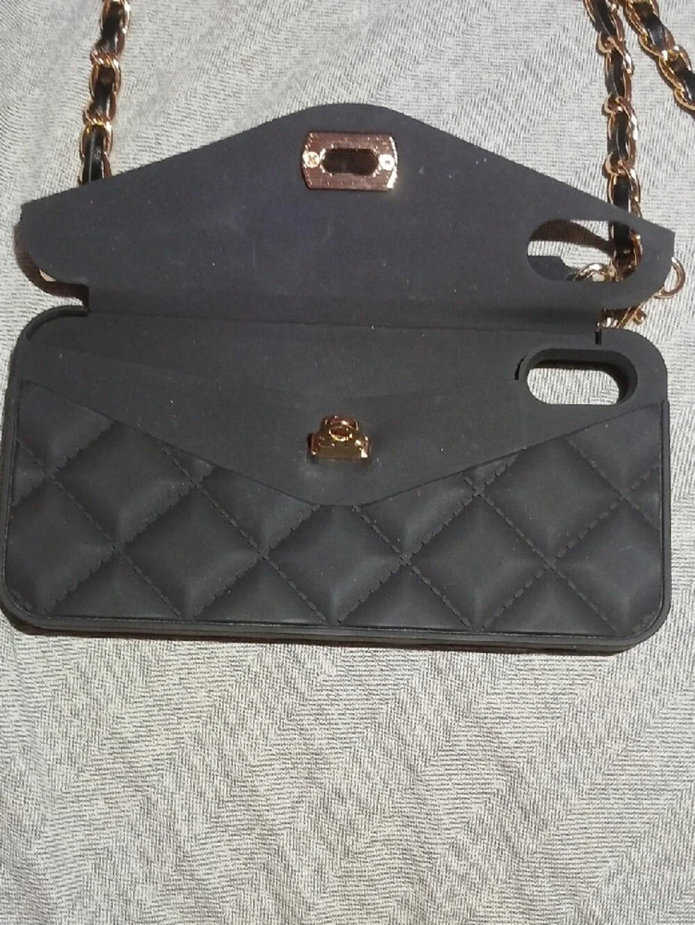 Black Crossbody Phone Case with Gold Chain Strap